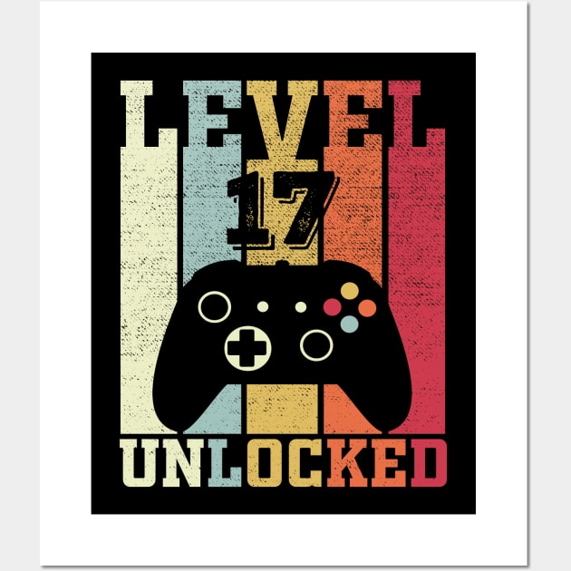 Level 17 Unlocked Funny Video Gamer 17th Birthday Gift Wall Art by DragonTees